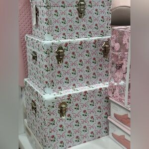 Floral bow Storage Box Set 3  - Pink and White